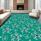 Teal White Floral Whimsical Vine Rug