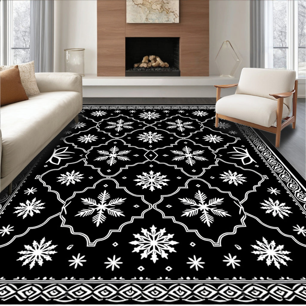 Black White Snowflake Lattice Rug