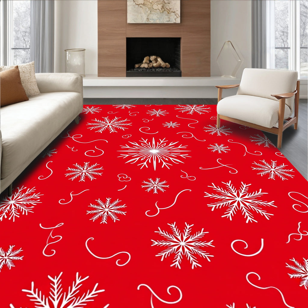 Winter White Snowflake Red Background Rug