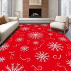 Winter White Snowflake Red Background Rug