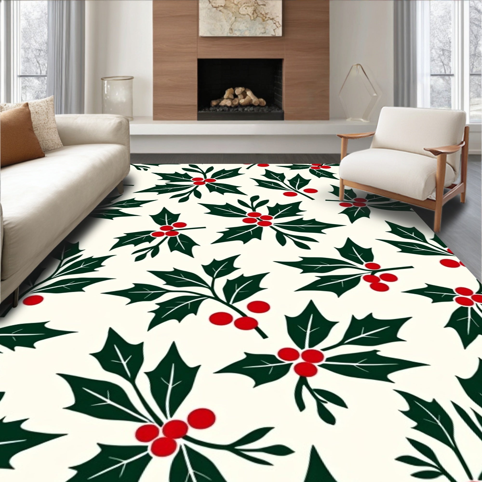 Classic Holly Berry Branches Rug