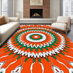 Vibrant Orange Green Sunburst Mandala Rug