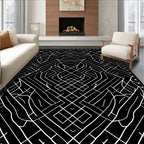 Linear Black White Abstract Geometric Rug