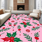 Pink Christmas Holly Berry Garland Rug