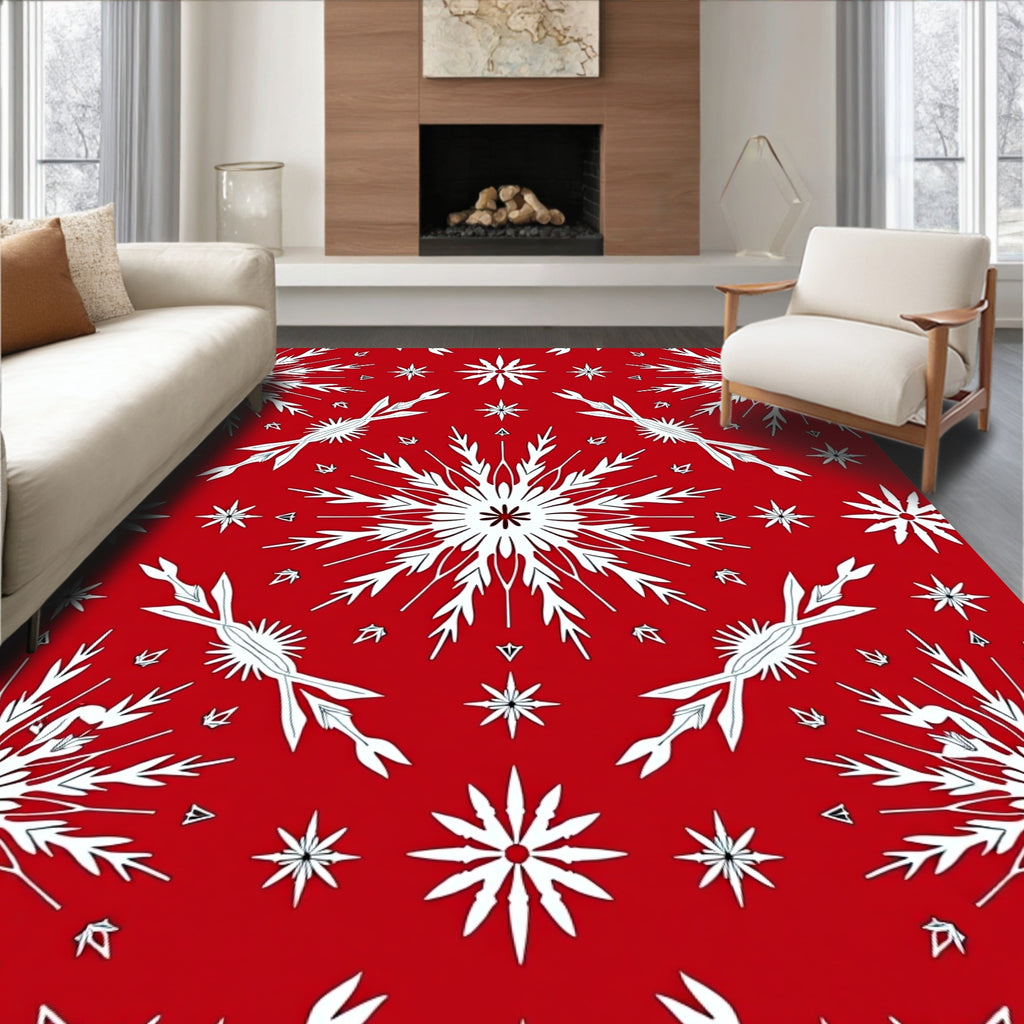 Crimson White Snowflake Explosion Rug