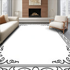 Ornate Black Scrollwork Border Rug