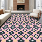 Dark Teal Pink Floral Diamond Tile Rug