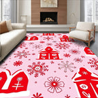 Red Gingerbread Houses Snowflakes Pink Rug