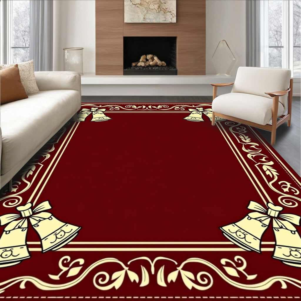 Crimson Bell Border with Swirling Vine Accents Rug