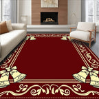 Crimson Bell Border with Swirling Vine Accents Rug