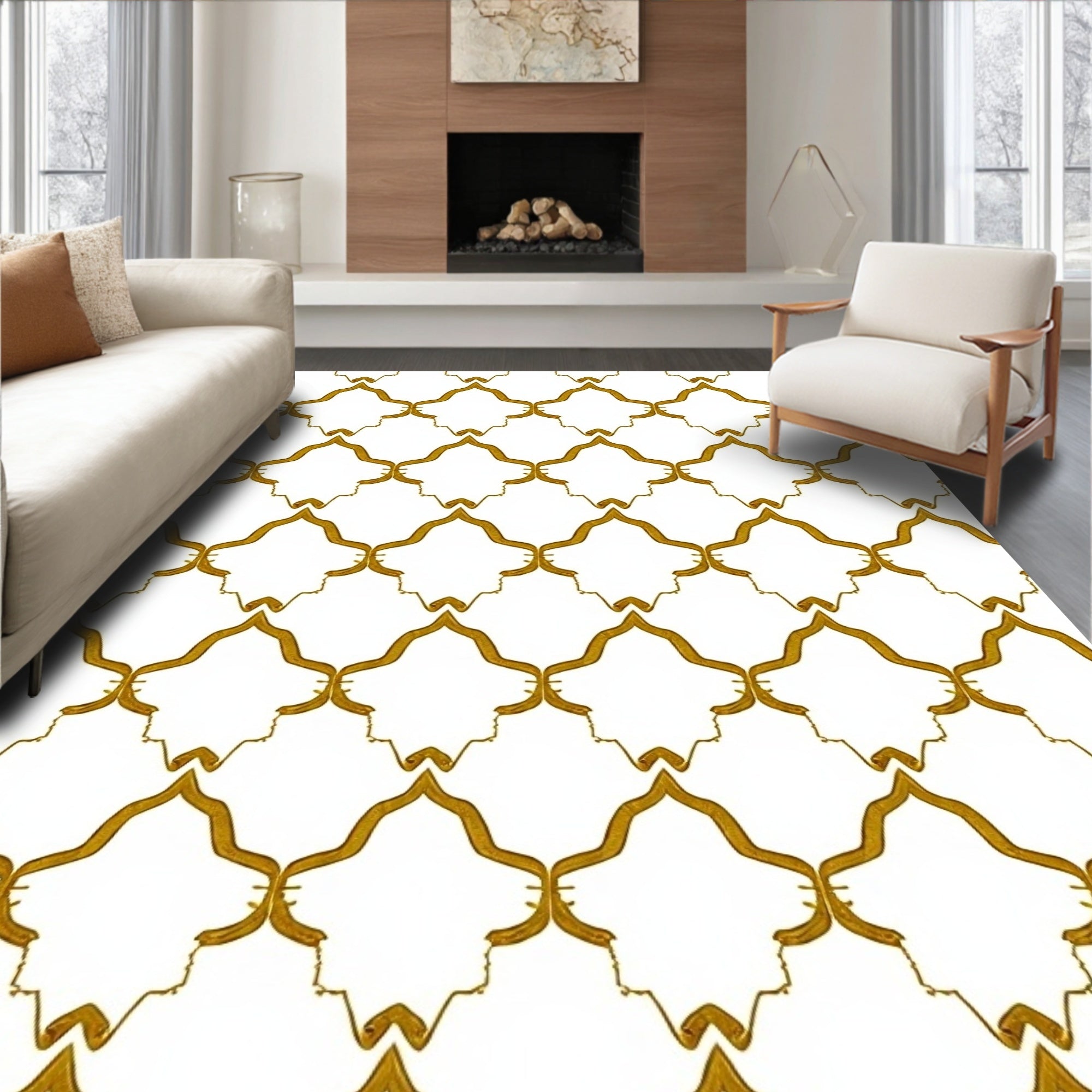 Golden Lattice Quatrefoil Repeat Rug