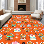 Gingerbread Houses Orange Whimsical Village Rug