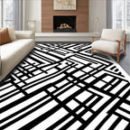 Modern Black White Geometric Maze Rug
