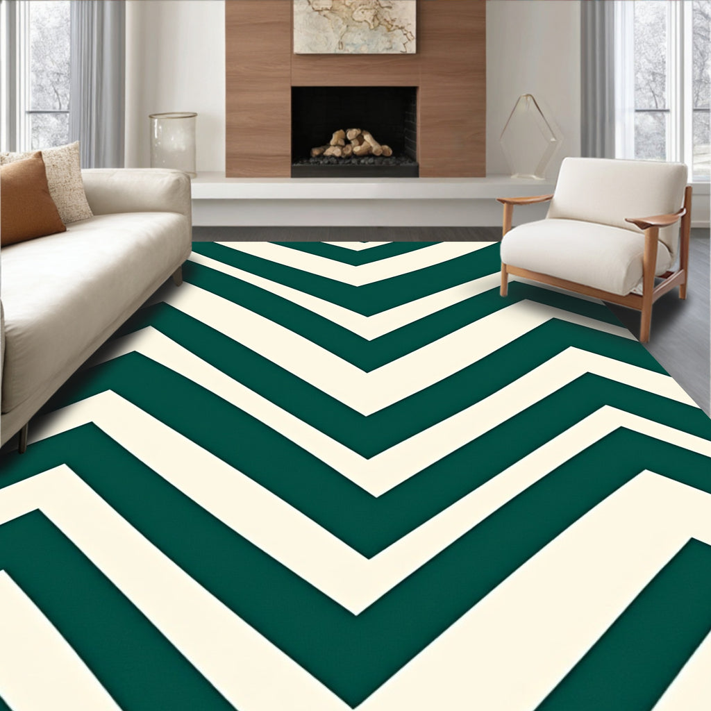 Deep Teal Cream Chevron Zigzag Rug