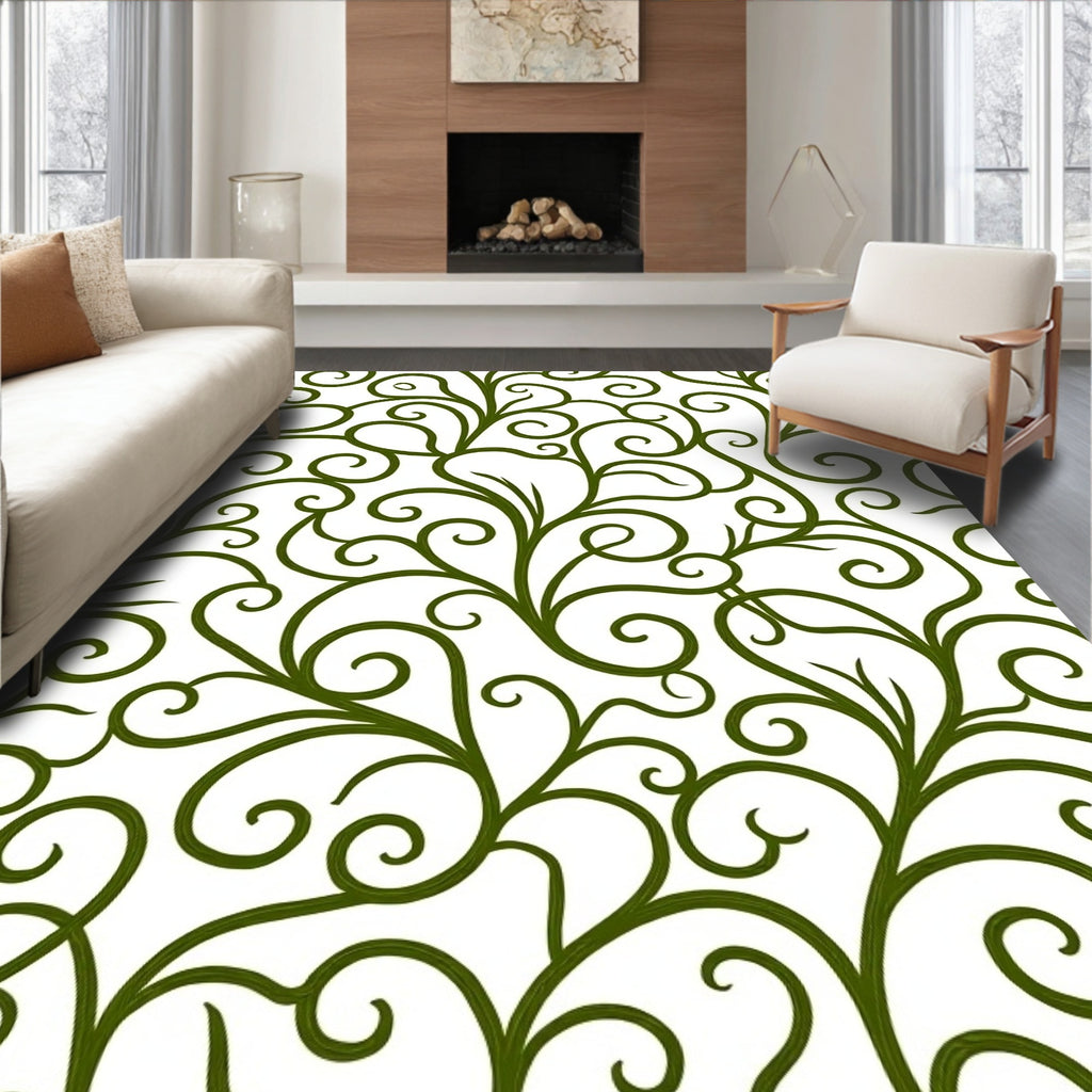 Vibrant Green Swirling Vine Art Rug