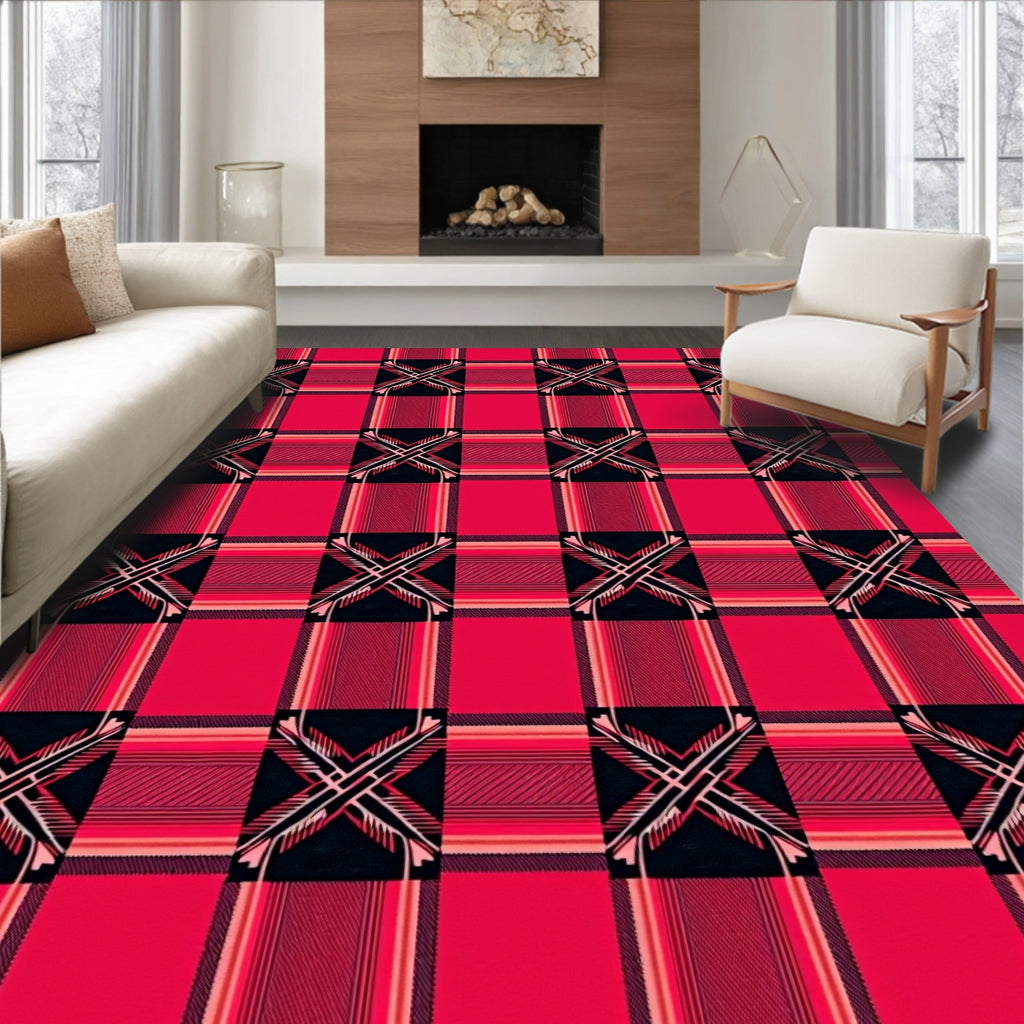 Bold Red Plaid Crosshatch Stripe Rug
