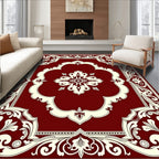 Crimson Ivory Ornate Medallion Border Rug