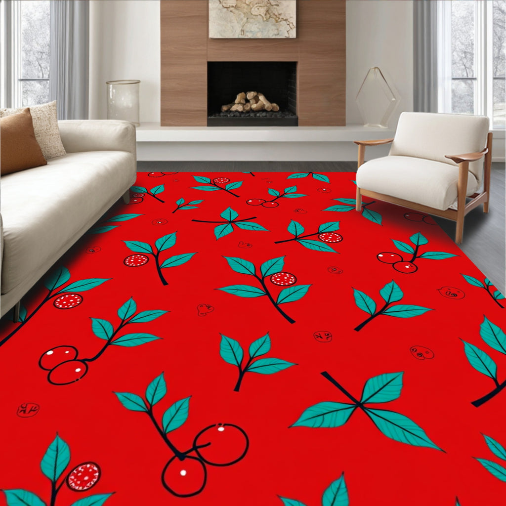 Red Cherry Leaf Sprig Rug