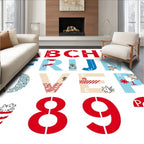 Red Blue Alphabet Illustrations With Florals Rug