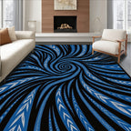 Abstract Blue Swirl Feathered Lines Rug