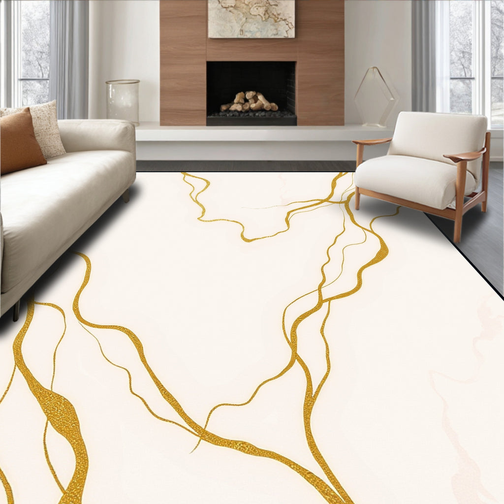 Cream Gold Veined Swirl Rug