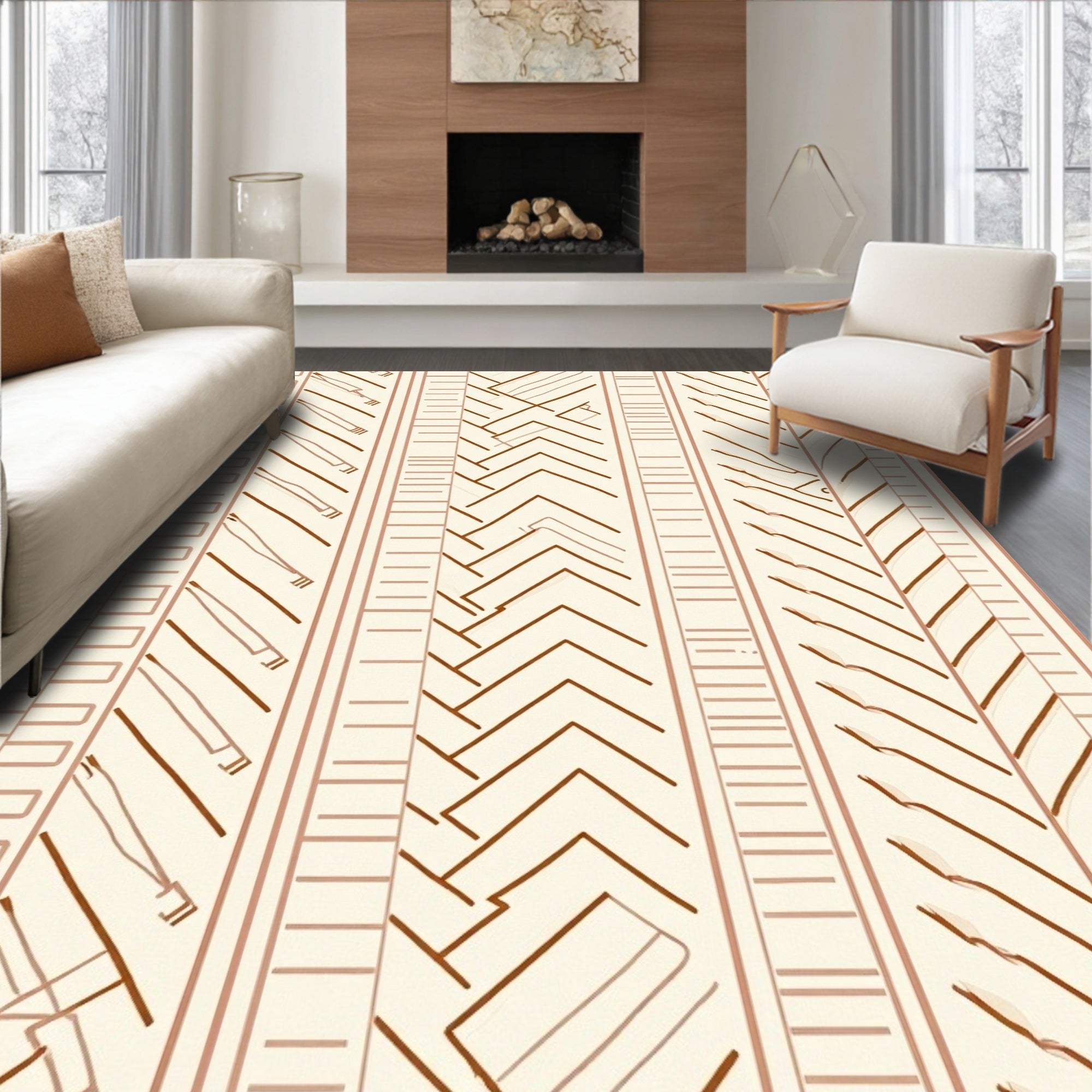 Warm Earthy Tones Striped Geometric Accents Rug