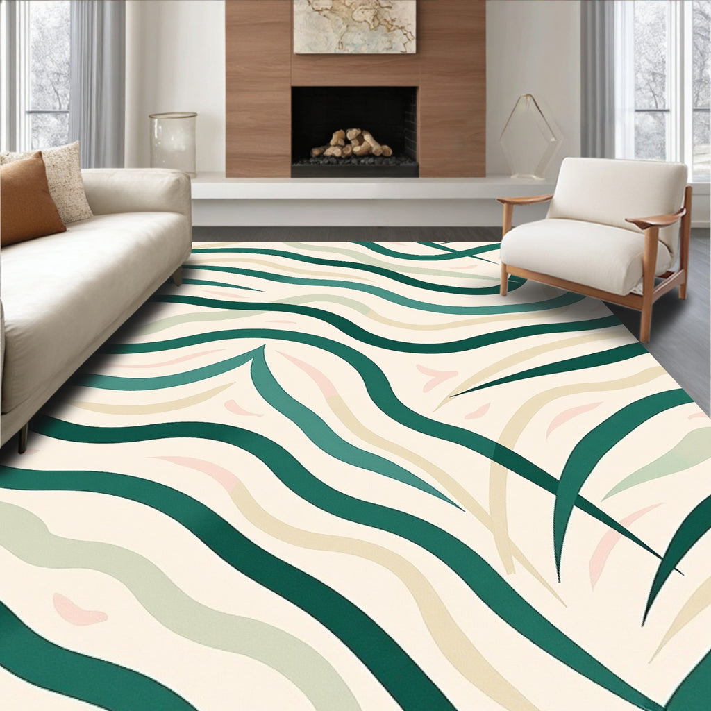Emerald Green Wavy Abstract Serene Rug