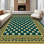 Emerald Green Floral Bordered Rug