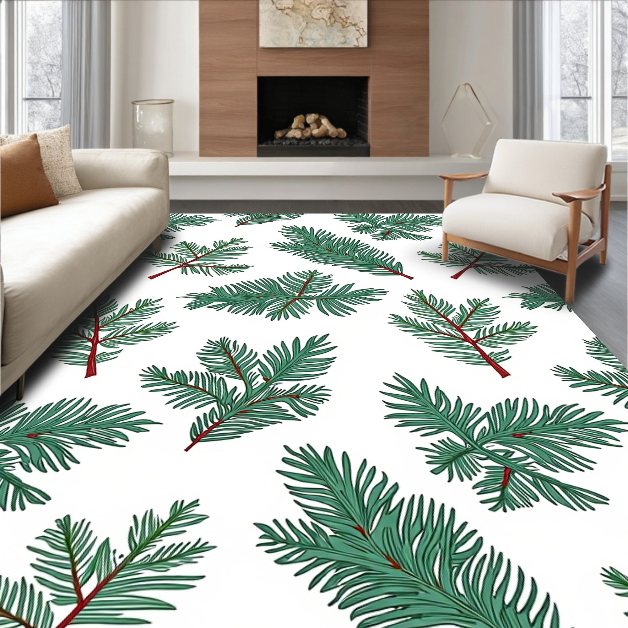 Forest Green Pine Needle Sprigs Rug