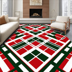 Red Green White Geometric Interlock Rug