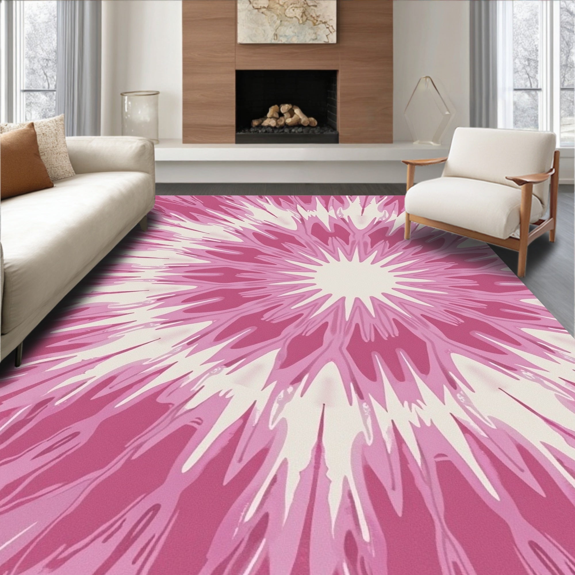 Radiant Pink Burst Medallion Rug