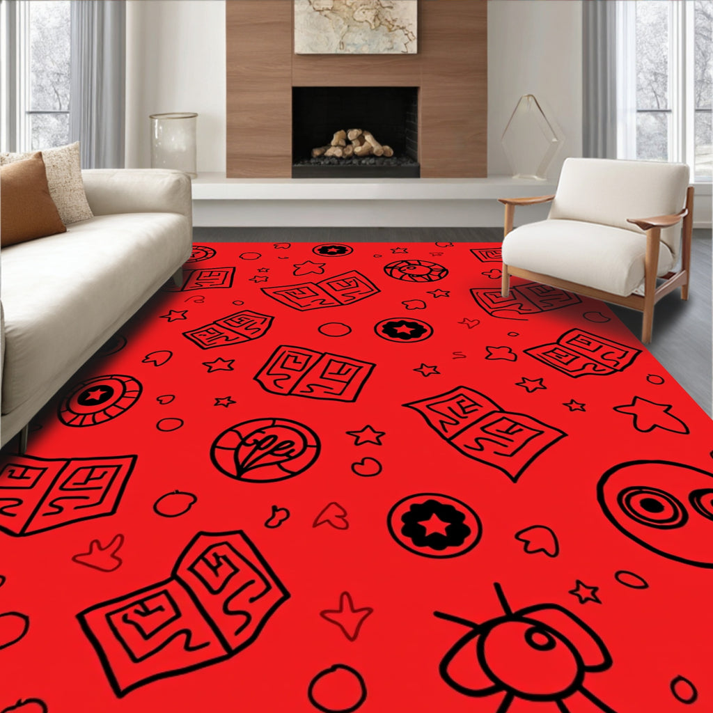 Red Journal Star Celestial Doodle Rug