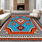 Vibrant Aqua Orange Geometric Diamond Rug