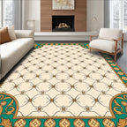 Ornate Teal Gold Courtly Lattice Rug