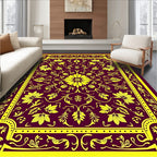 Yellow Floral Medallion Burgundy Border Rug