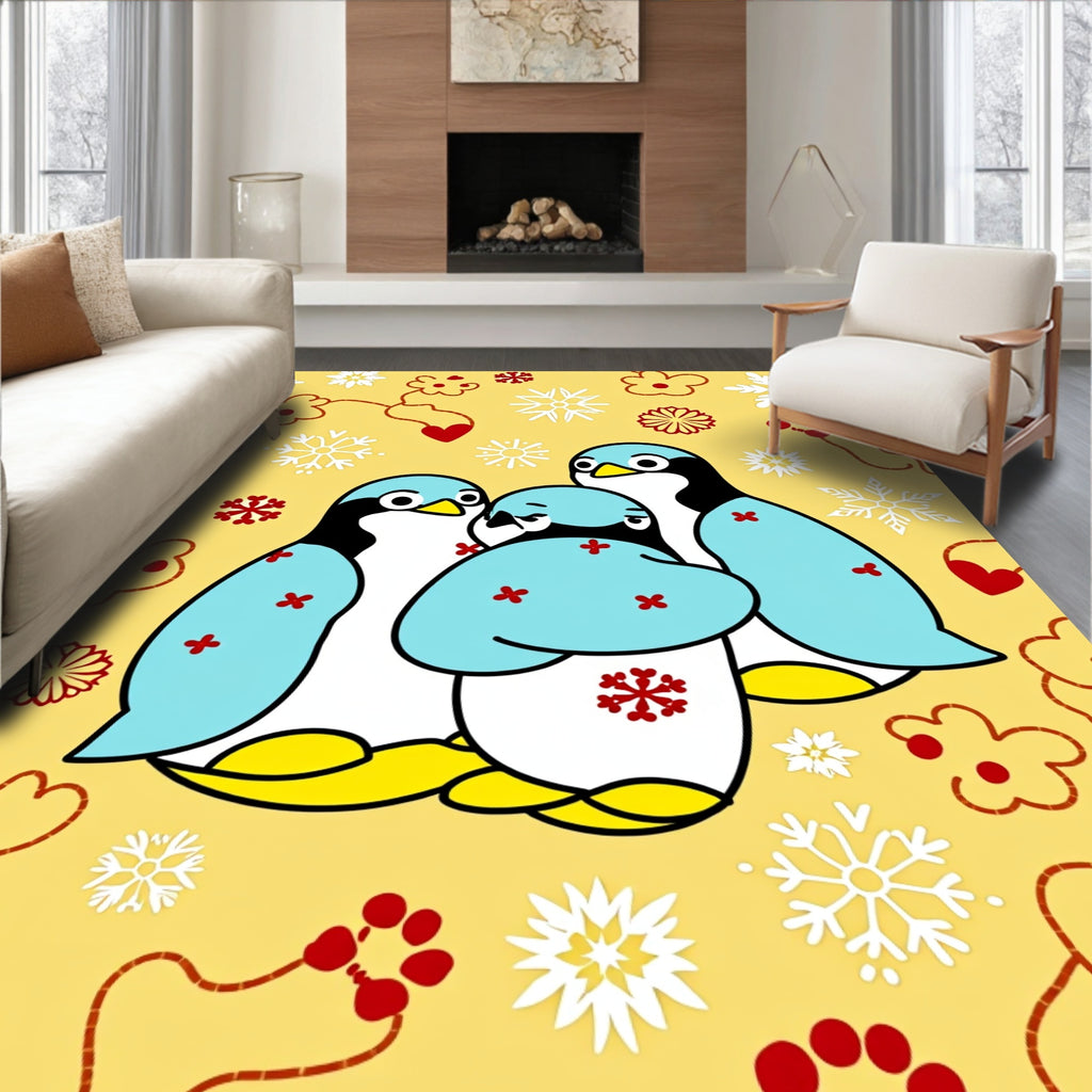 Playful Penguin Family Winter Snowflakes Rug