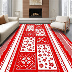 Red White Festive Star Medallion Stripe Rug