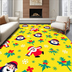 Cheerful Yellow Santa Claus Holly Snowflakes Rug