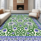 Green Blue Arabesque Floral Medallion Rug