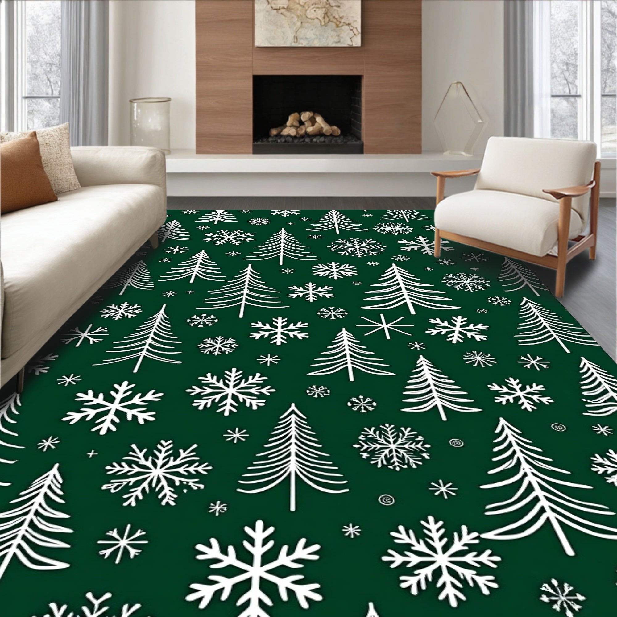 Winter Wonderland Tree Snowflakes Rug