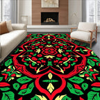 Crimson Green Floral Mandala Rug