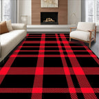 Bold Red Black Plaid Weave Rug