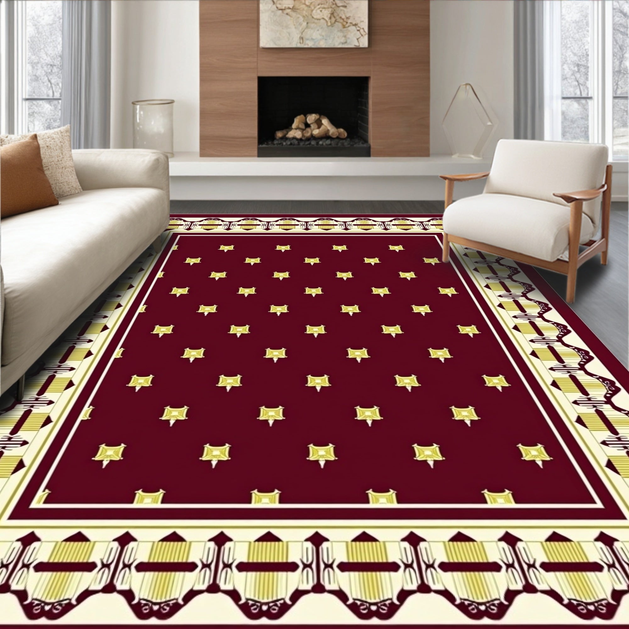 Maroon Golden Medallion Border Rug