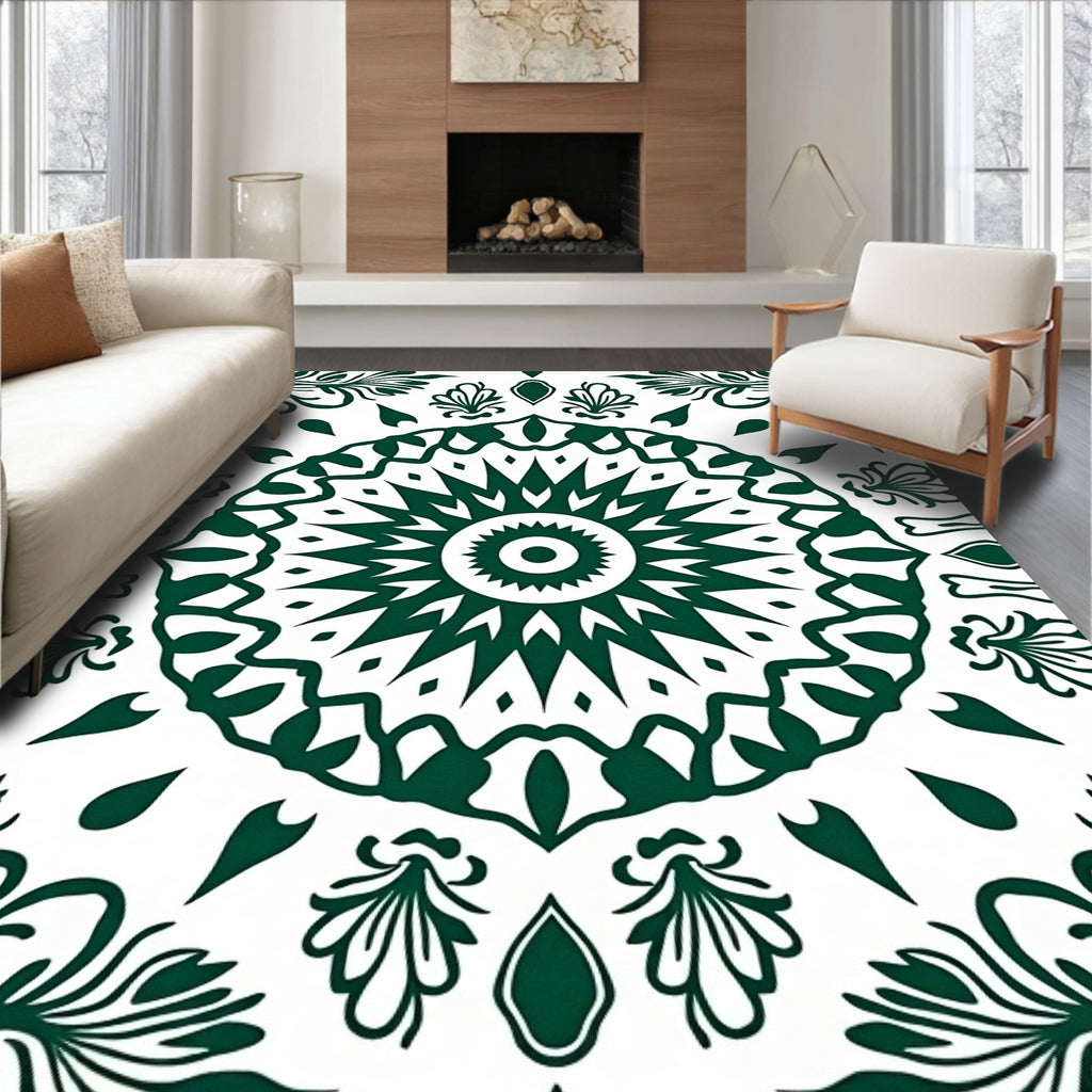 Forest Green Mandalas Floral Symmetry Rug