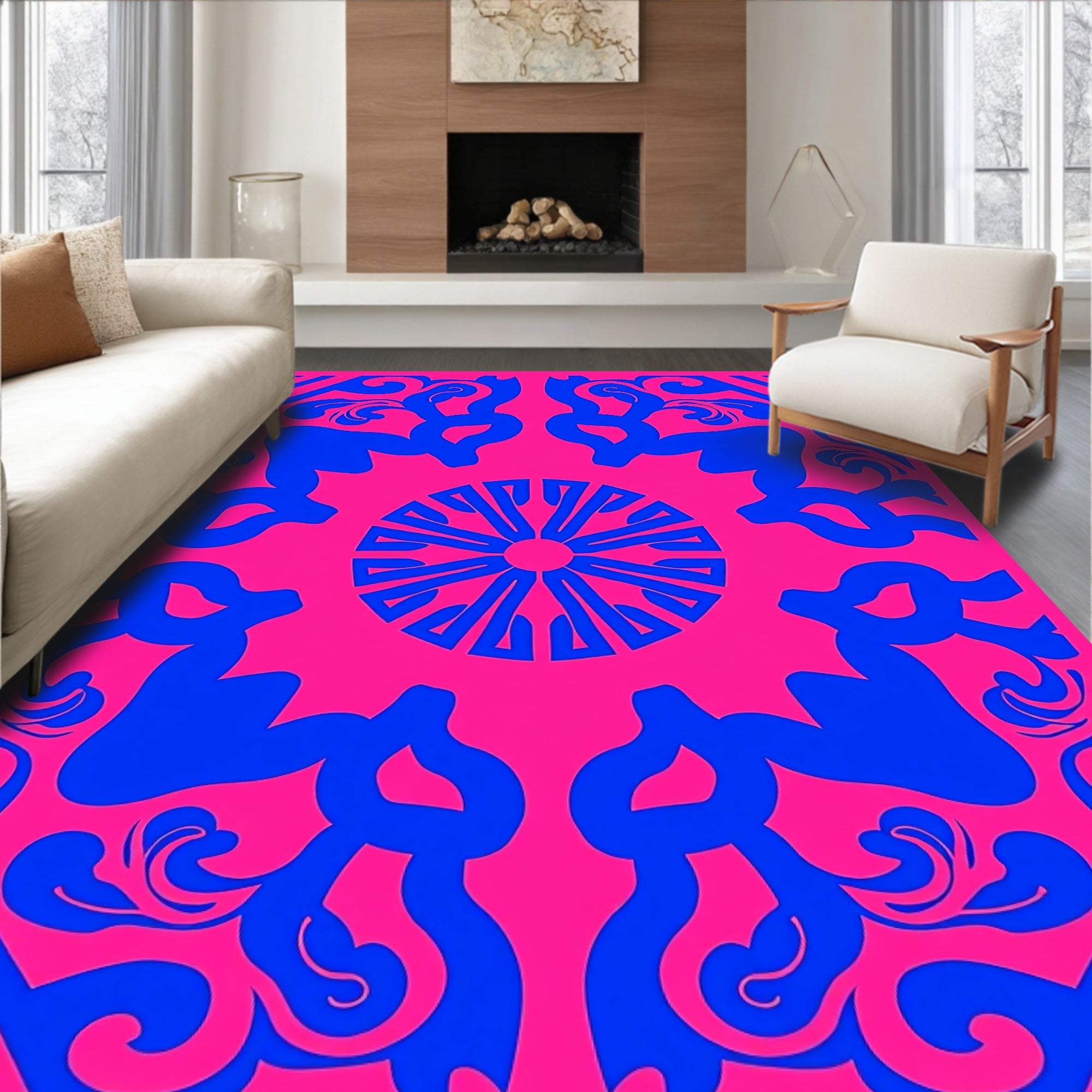 Vibrant Blue Swirl Medallion Rug