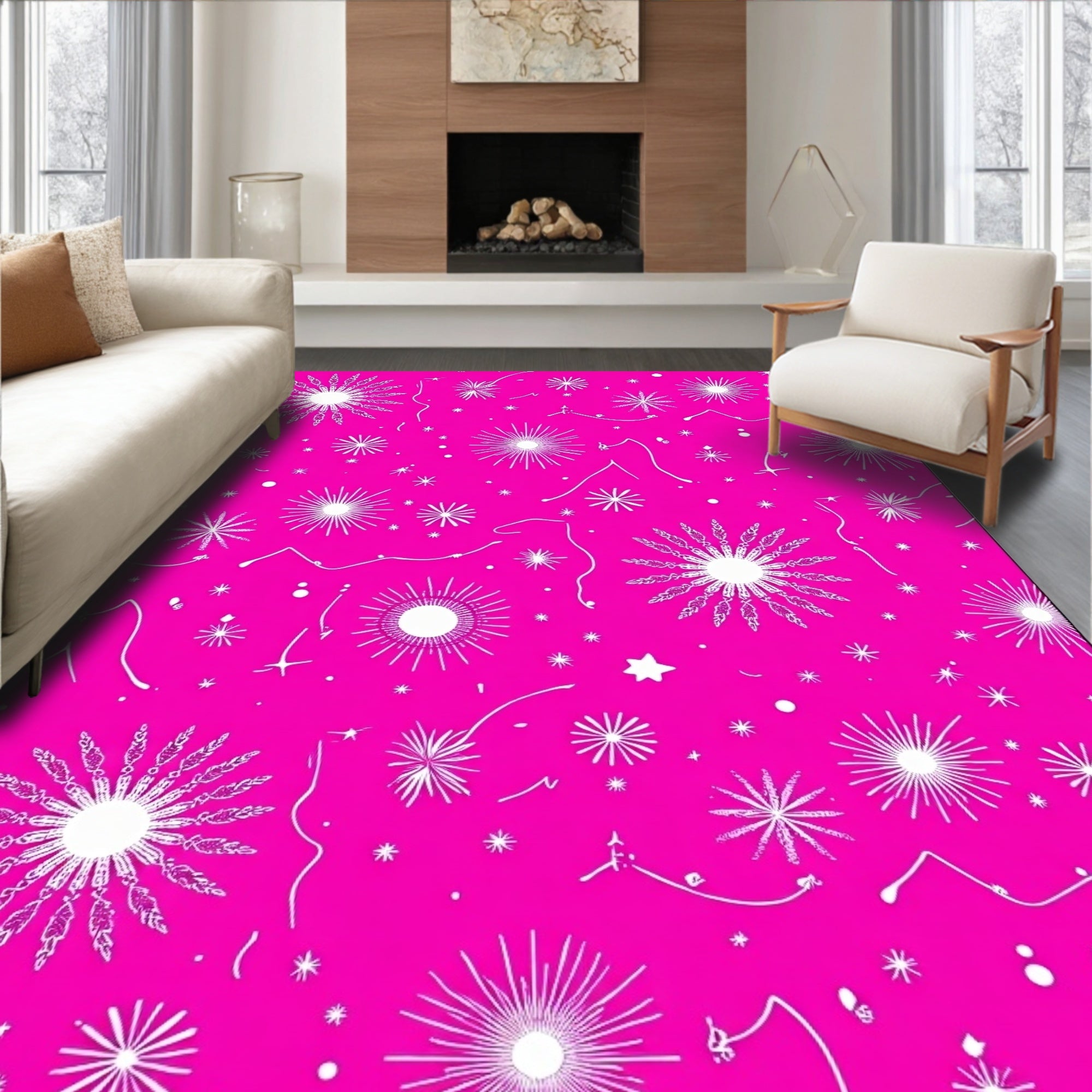 Hot Pink Starburst Whimsical Scatter Rug