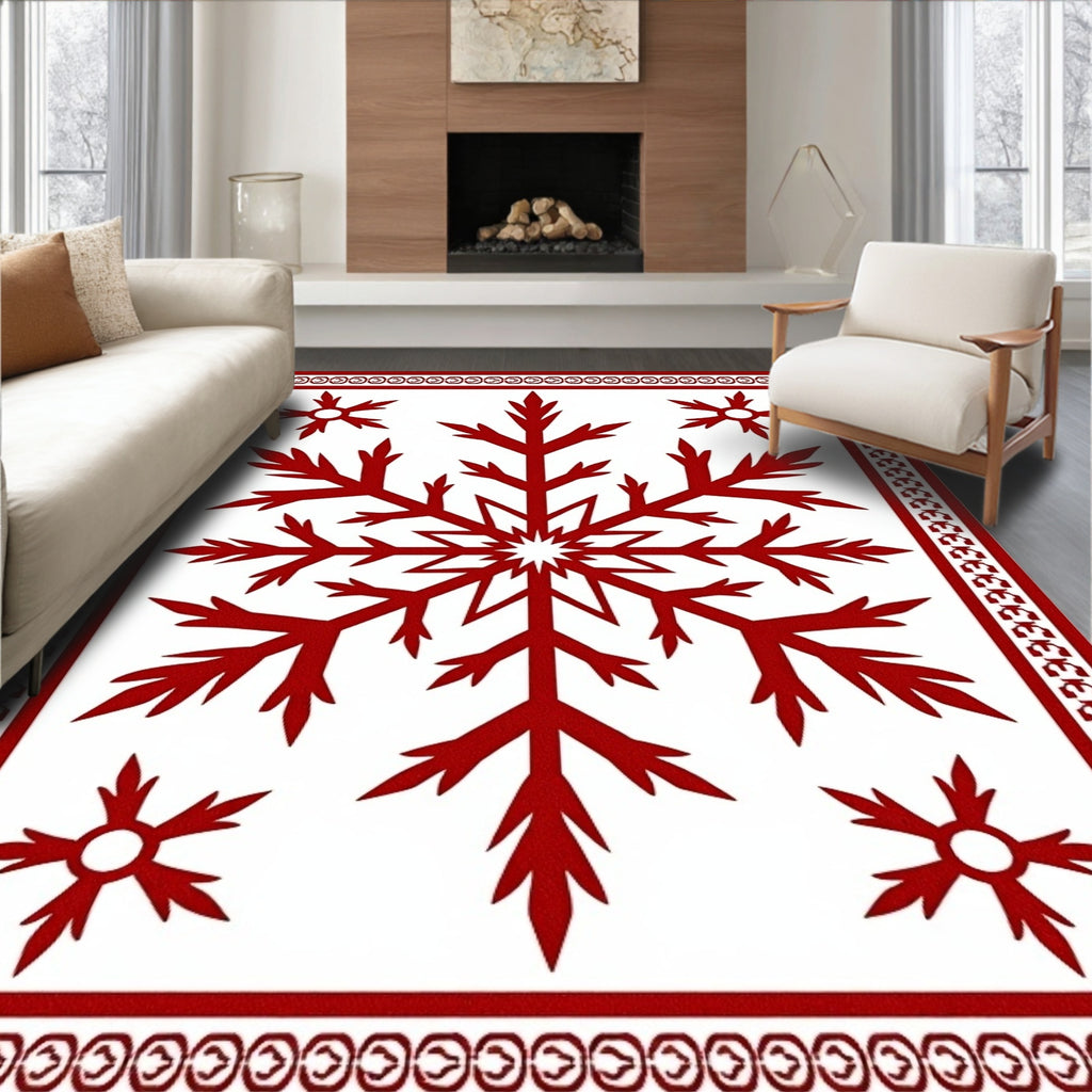 Crimson Snowflake Ornate Border Rug