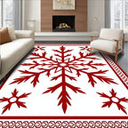 Crimson Snowflake Ornate Border Rug