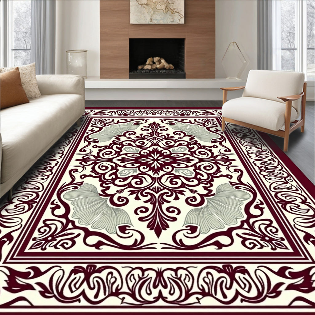 Crimson Botanical Medallion Frame Rug