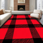 Bold Plaid Crimson Black Checkered Rug